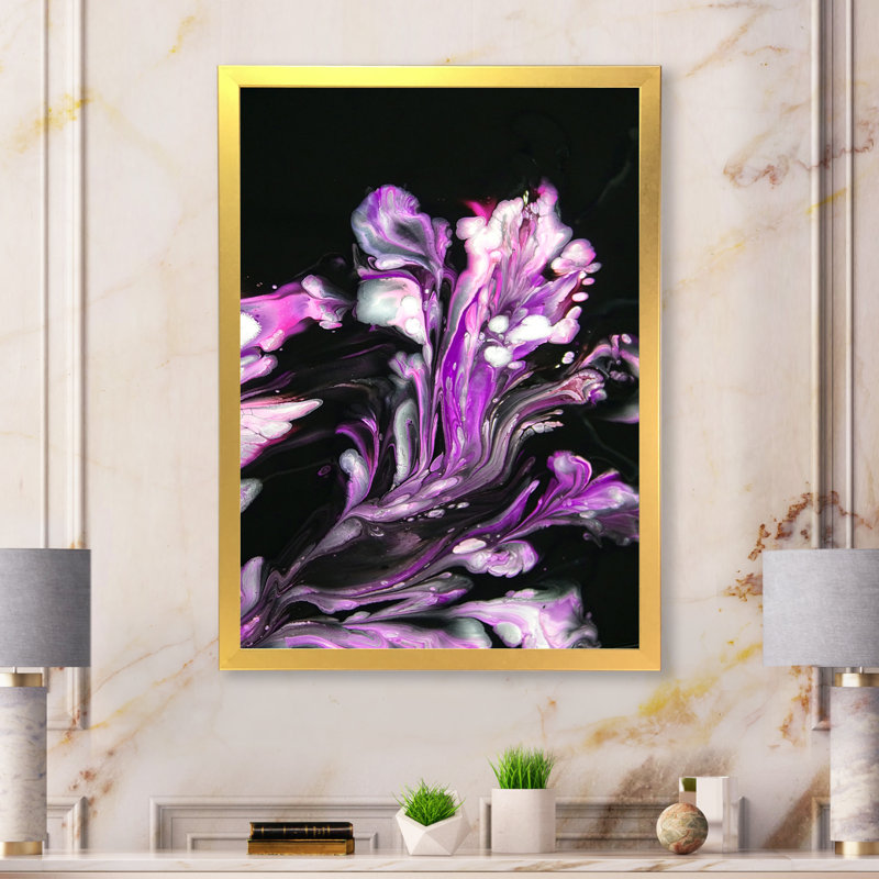 Mauve mixte abstrait fluide - décoration murale moderne en toile, Impression dorée sur toile encadrée