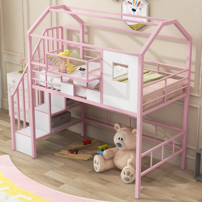 Metal Loft Bed With Roof Design And A Storage Box