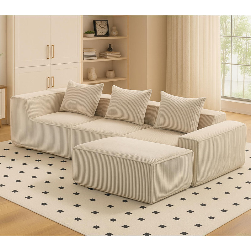 Canapé modulaire Boneless pouvant être combiné librement, Velours côtelé beige