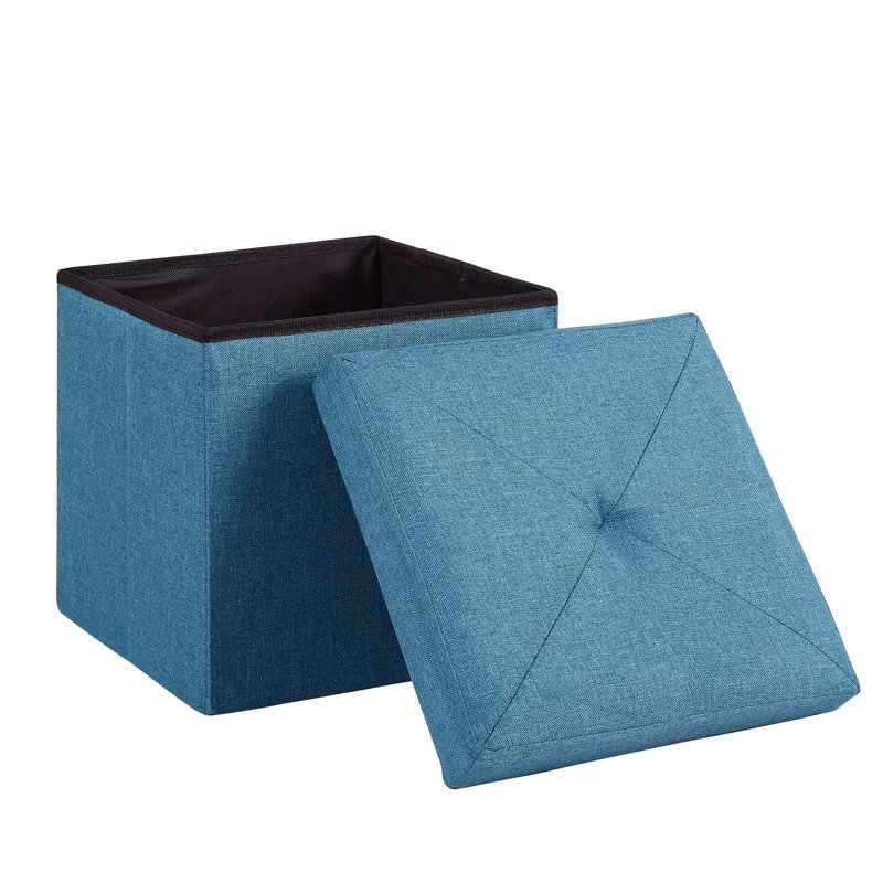 Tayah Upholstered Ottoman, Blue Polyester Blend