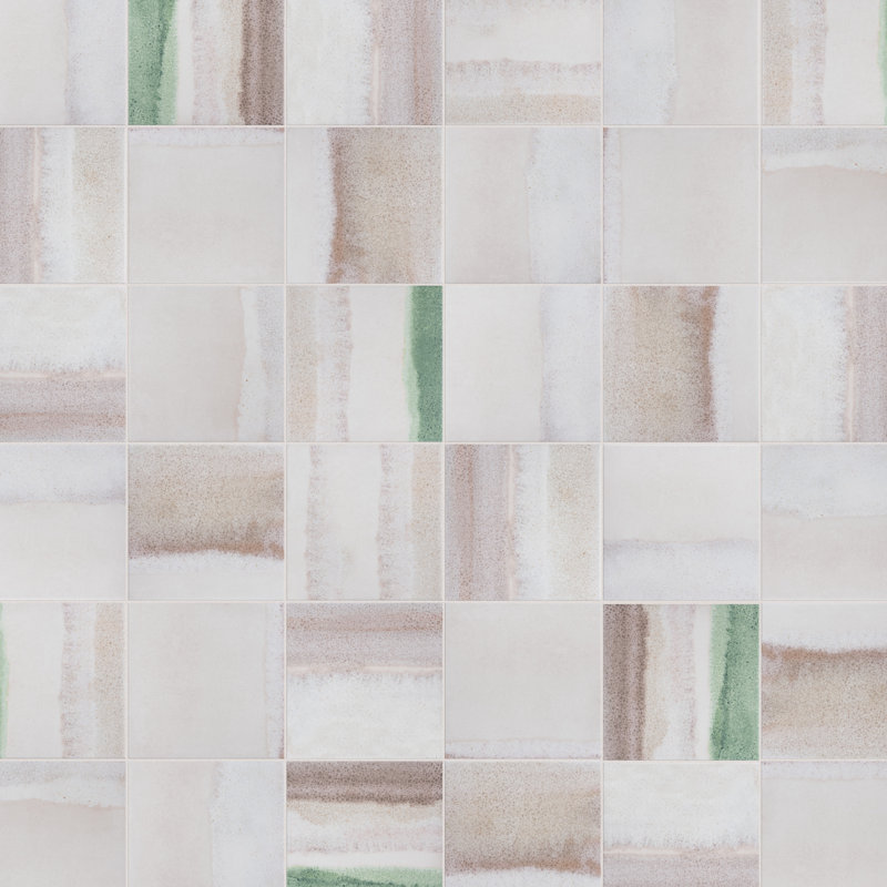 Matter Canvas 6" x 6" Porcelain Stone Look Floor and Wall Tile, Bone/Green