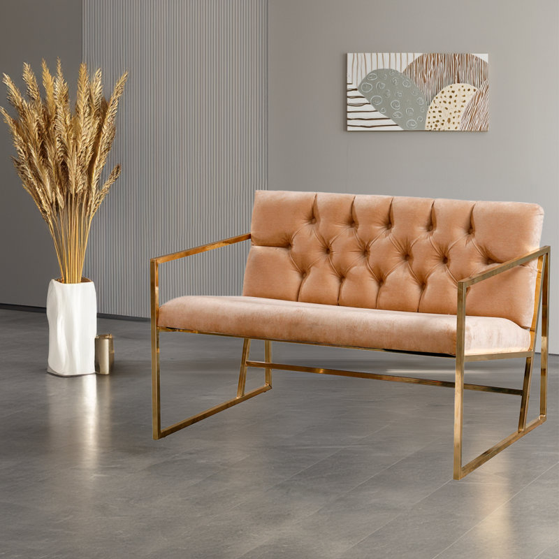 2-Seat Sofa, Gold, Light Brown