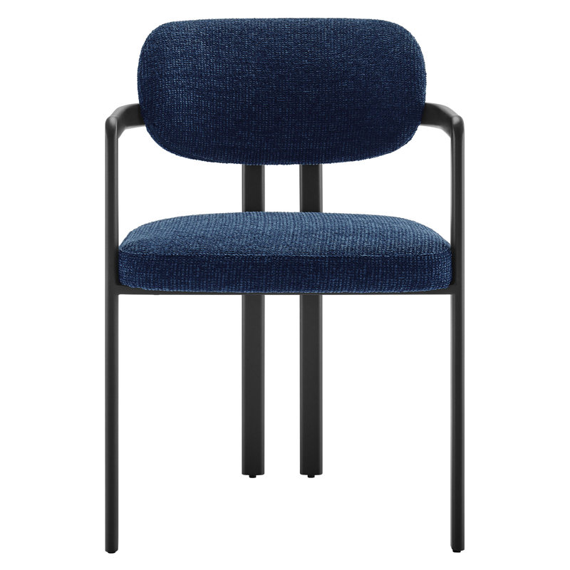 Elio Barrel Fabric And Metal Dining Chair, Navy