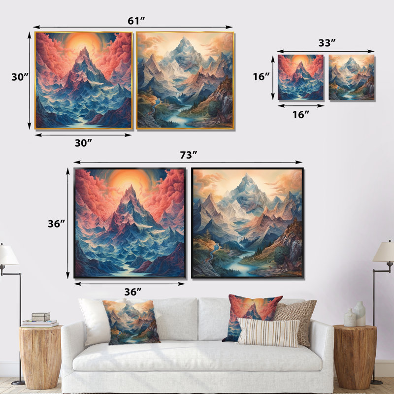 «Mystical Mountain Mistmagical Daydreames» 2 pièces, Toile tendue, H 36 po x l 73 po