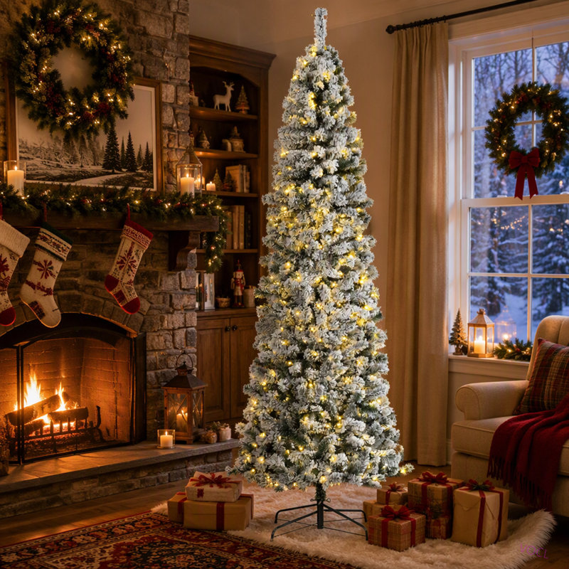 Sapin de Noël artificiel enneigé 7,5 pi avec lumières réalistes, 350 lumières DEL et 641 pointes, 7.5'