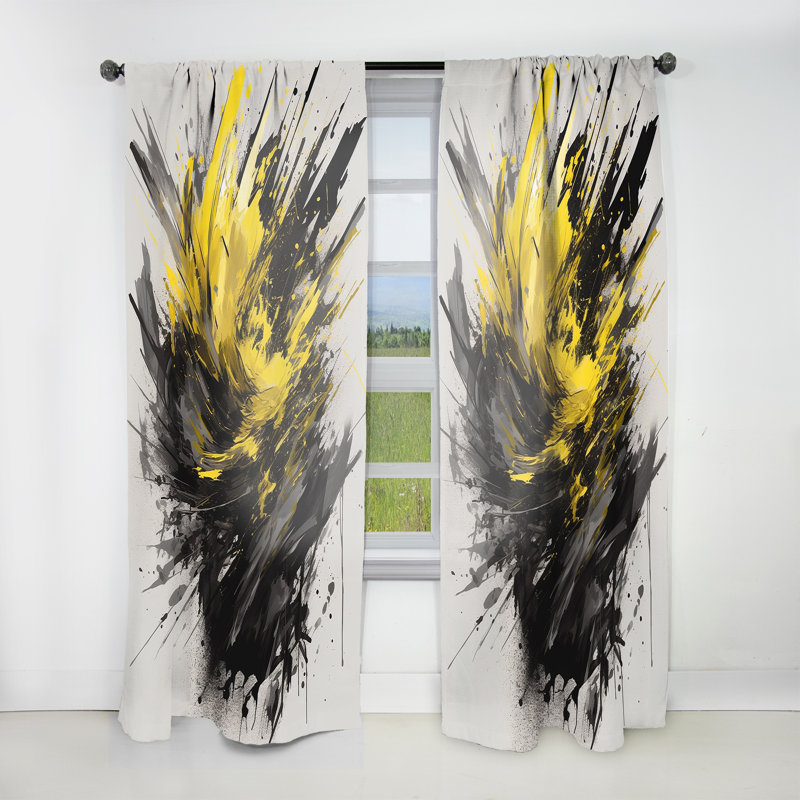 Graciela - Évoluant en encre liquide jaune-gris I - Rideau en velours moderne - obscurcissant - 1 panneau, L 52 po x L 108 po