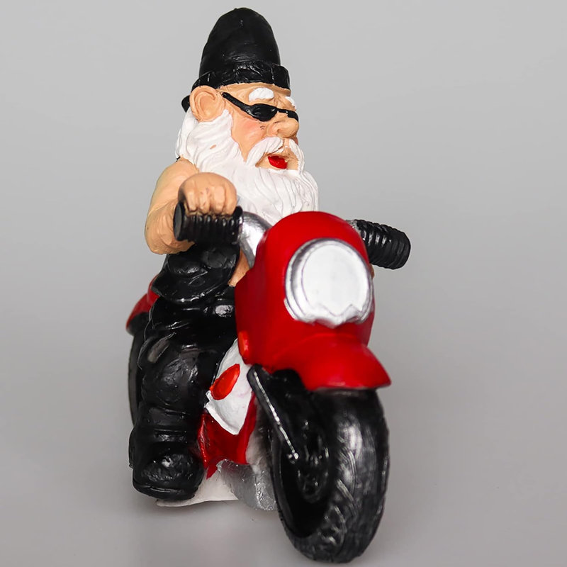 Drôle de gnome de jardin à cheval statues de moto Figurines coquines d'extérieur