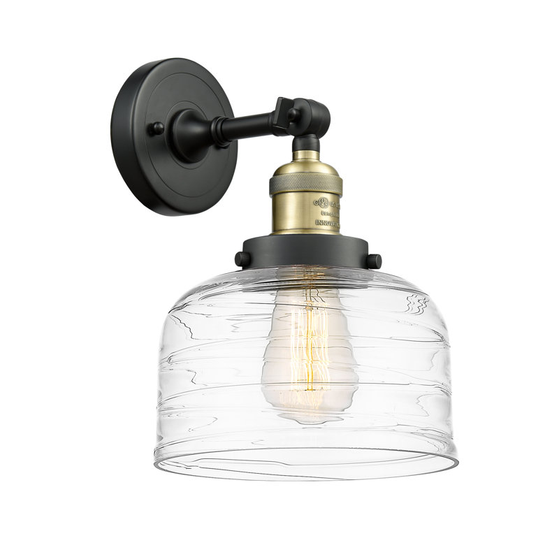 Applique murale 1 lumière 8 po Bell, Laiton antique noir, Ampoule non incluse, Tourbillon déco transparent
