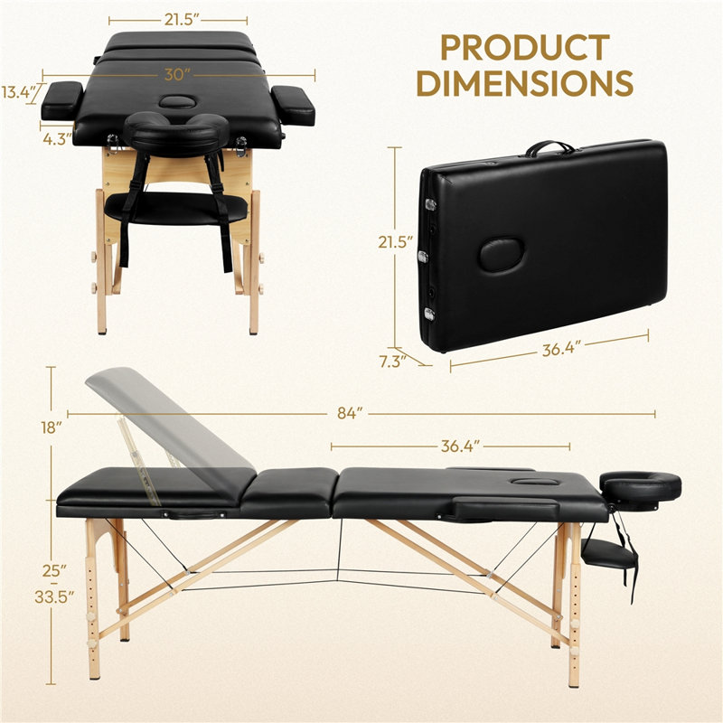 Table pliante portative 83,9 po, Similicuir noir