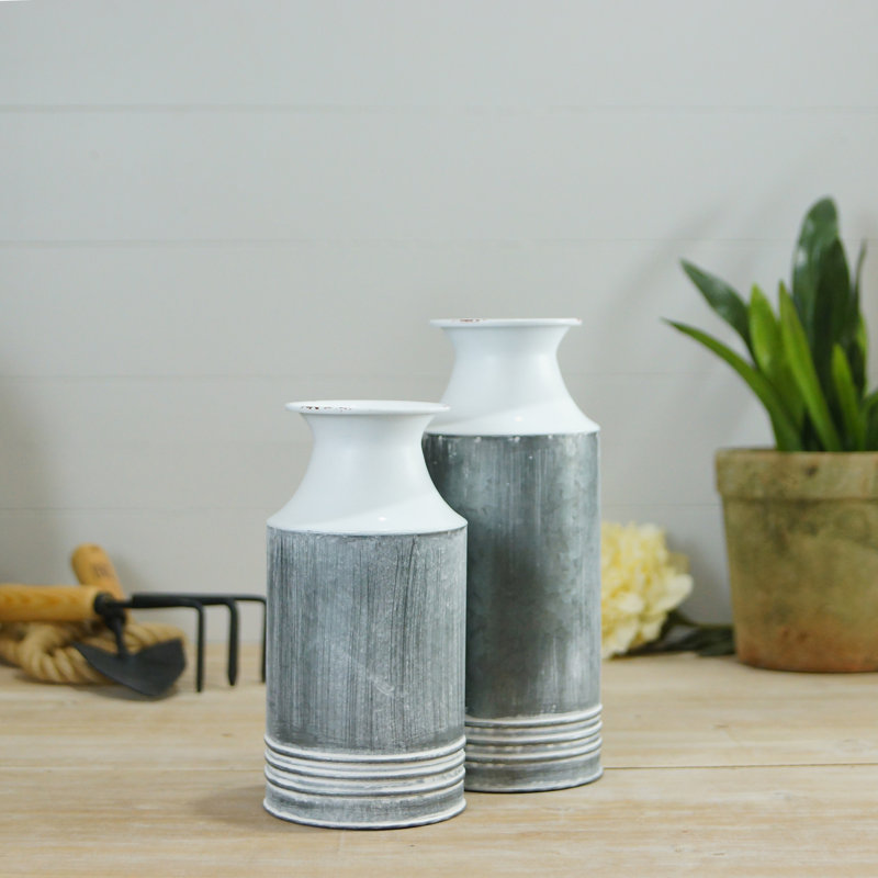 VIP Metal 12 in. Gray Antique Milk Canisters Set of 2
