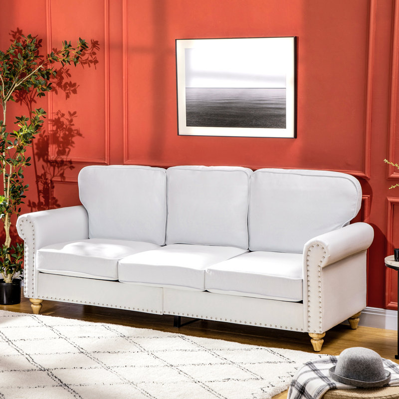 Canapé à accoudoirs roulés 80,9 po Laoise, Polyester blanc