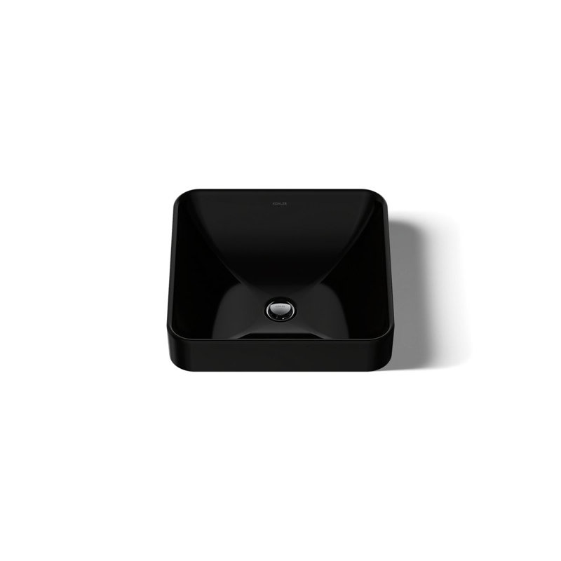 Vox Ceramic Square Vessel Bathroom Sink with Overflow, Black 