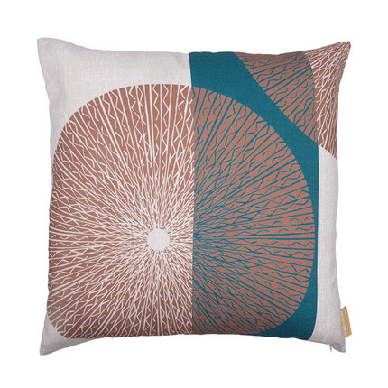 Taie d'oreiller Niho Medallion, turquoise cacao, Taupe / médaillon Niho bleu marine