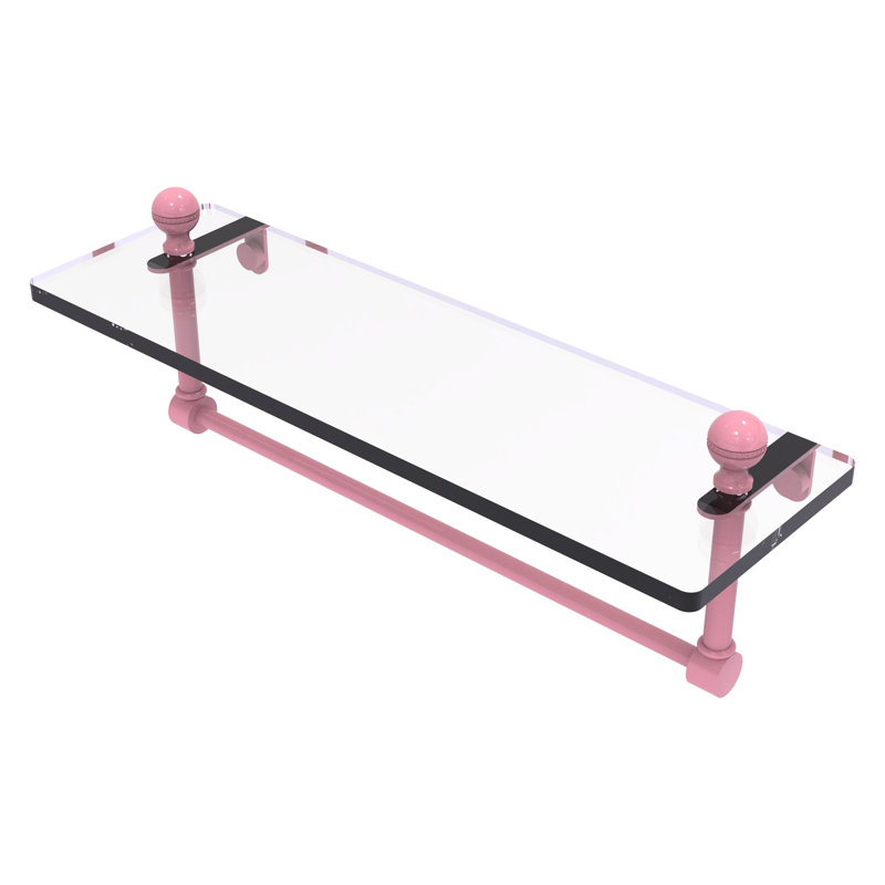Tablette de meuble-lavabo en verre Mambo avec barre à serviettes intégrée MA, H 5 po x l 16 po x P 5 po, Rose