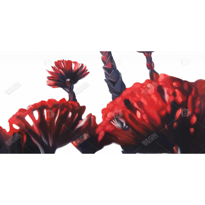 Red tropical flowers - 15.75"x31.50" Desk mat