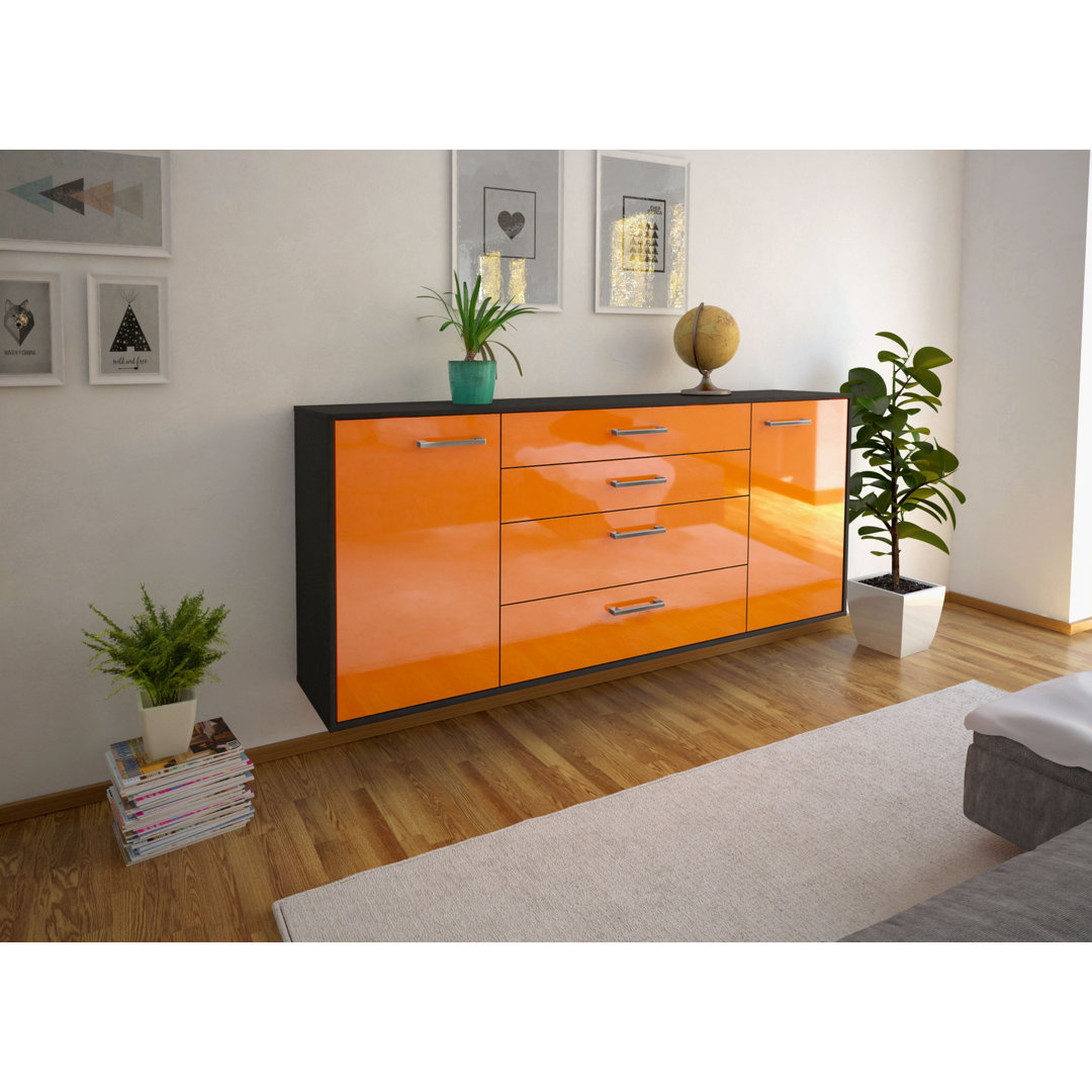 Sideboard Bridgeport, Farbe: Treibholz/Weiß, Fliegend/Metallgriffe, Größe: 180x79x35cm