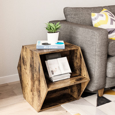 Table basse polyvalente hexagonale en bois, style antique, construction, rangement abondant, look élégant, table de chevet facile à installer, compartiments de rangement spacieux, look tendance, assemblage