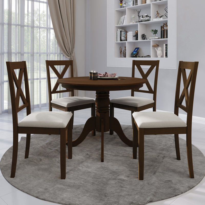 Rassul 4 - Person Pedestal Dining Set, Brown, Brown/Beige