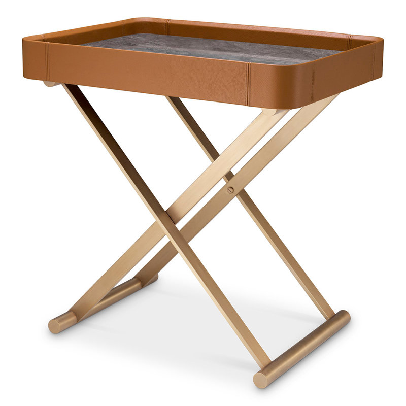 Monarch Brown Leather and Marble Butler Tray Table