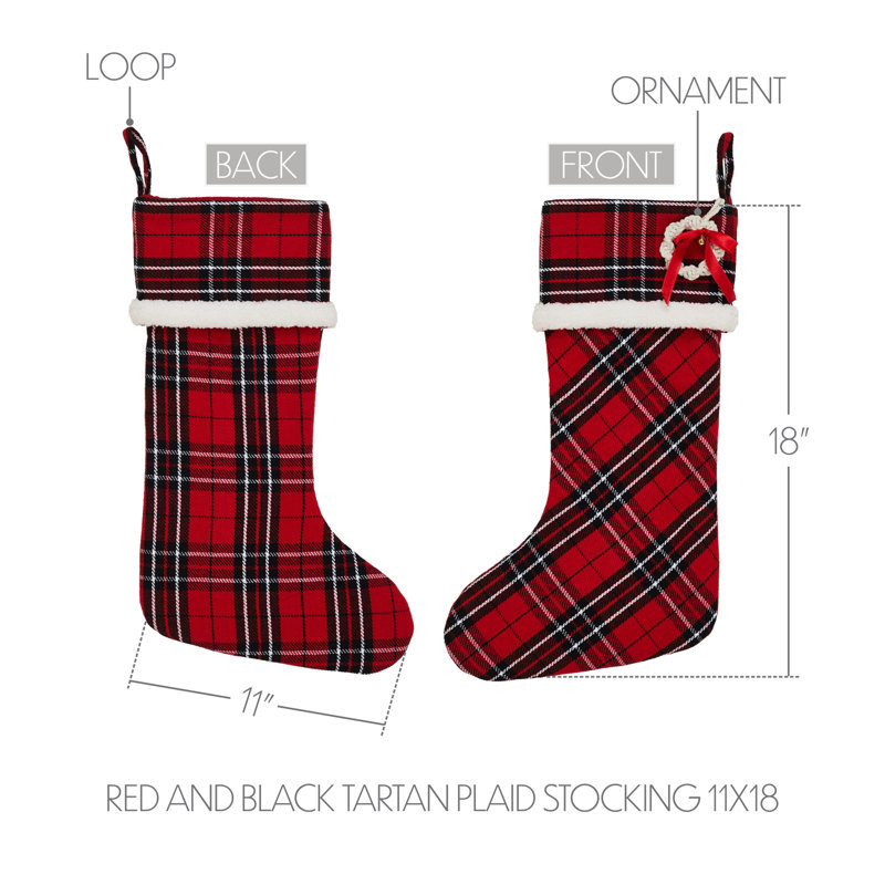 Chaussette de Noël écossaise rouge et noire 11 x 18