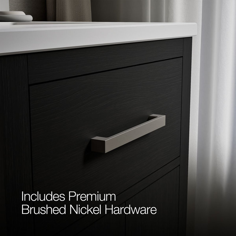 Kresla 24 In. Bathroom Vanity Cabinet With Sink And Quartz Top, Black Oak