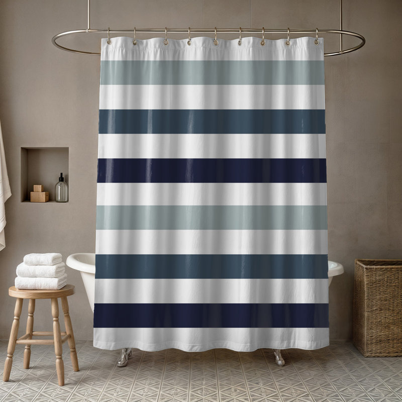 Rideau de douche simple à rayures Boucher, Bleu