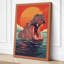 Hippopotamus Rising Retro - Wrapped Canvas-2139072343-2139072363