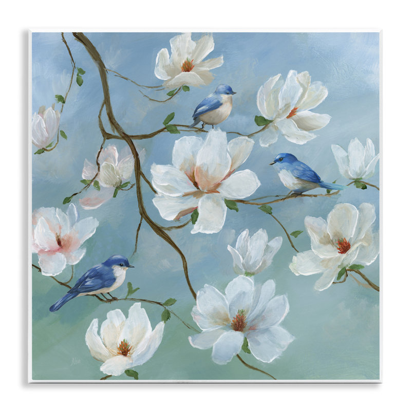 Plaque murale oiseaux en fleurs et branches, design par Nan