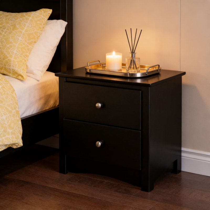 Table de chevet traditionnelle avec 2 tiroirs, table de chevet avec plateau profilé et glissières en métal, rangement fonctionnel pour la chambre à coucher