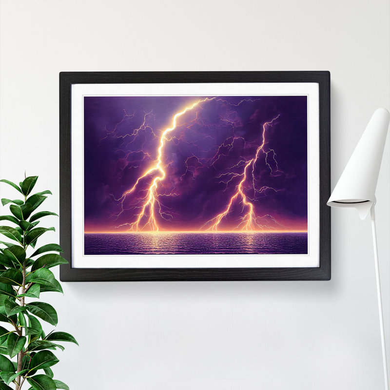 XH1022-6654X Painted Lightning Storm Vol.4 - Single Picture Frame Painting, Black Framed, 46cm H x 64cm W x 2cm D