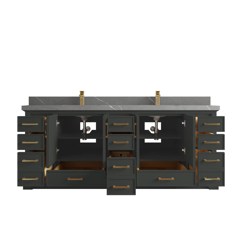 Meuble-lavabo double avec plateau Charlotte 84, Gris Piatra