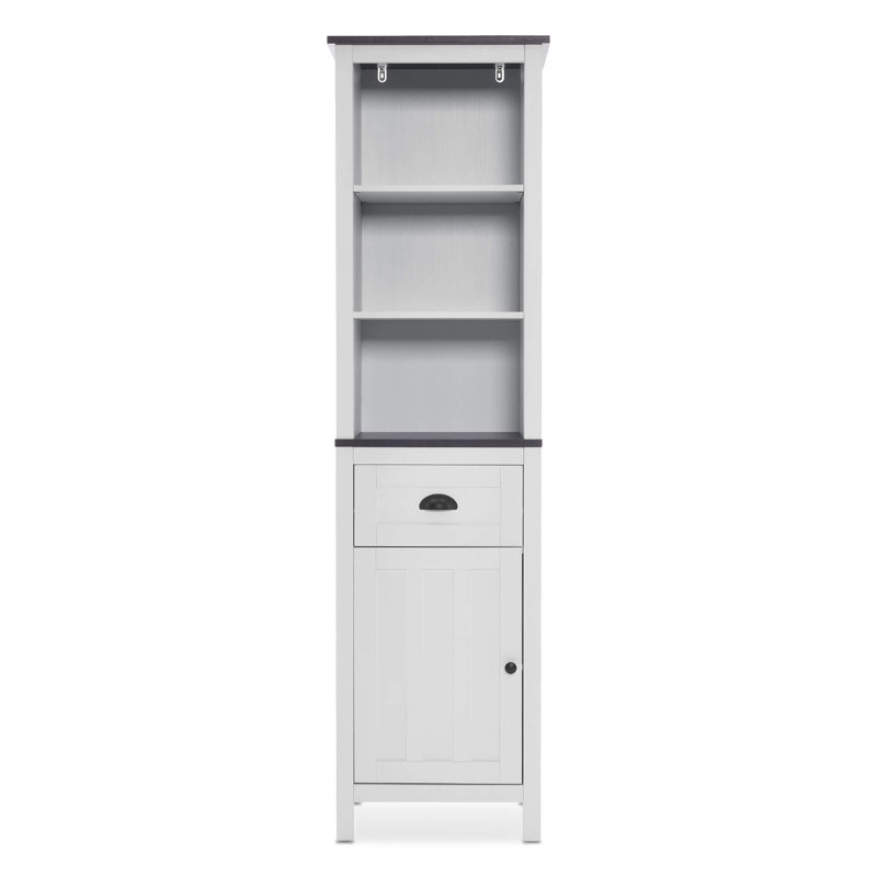 5-Tier Tall Bookshelf with Drawer and Cabinet, Freestanding Bookcase with Adjustable Shelf, White