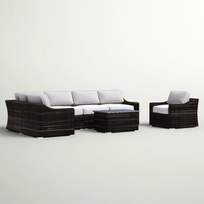 Fully Assembled 5 All-Weather Outdoor Seating, 7 , Modular Design, Water- Cushions, Machine-Washable Covers, Metal Tabletop, Club Chair Seating Group, With Rust- Frame, Cushion Slatted Coffee Table,