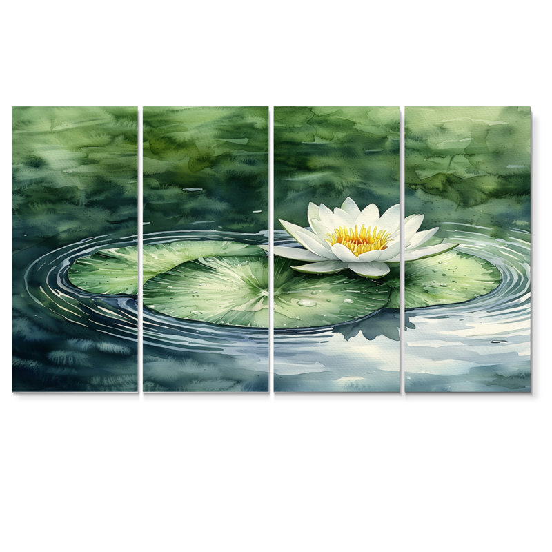 «Water Lotus Flower Tranquiity At The Pond I» - décoration murale lotus lotus - art mural moderne, H 32 po x l 64 po, 4