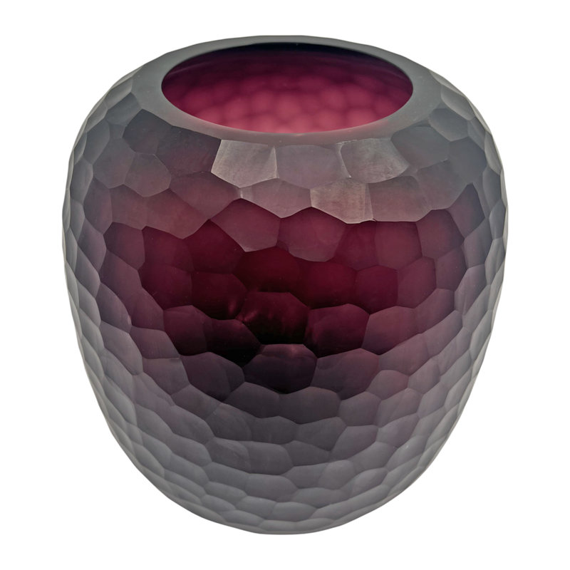 10" Decorative Handmade Glass Purple Patterned Oval Vase