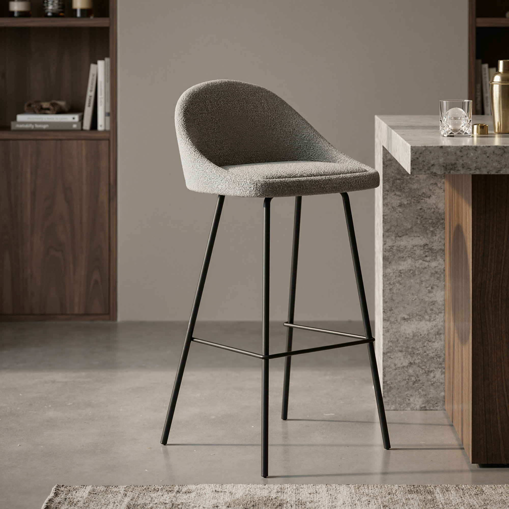 Holmes Boucle Bar & Counter Stool, Gray, Bar Stool (29.5" Seat Height)