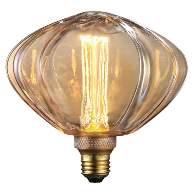 Ampoule décorative DEL 3,5 W (équivalent 13 W), diamètre 15,8 cm, forme citrouille, intensité variable, style Edison vintage, filament virtuel unique, verre ambré, lumière chaude douce 2000 K, certifiée UL, culot E26