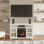 Meuble télé avec foyer électrique pour téléviseur de 50 po ou moins - Console média avec armoire de rangement, chaleur réglable et flammes DEL (blanc)