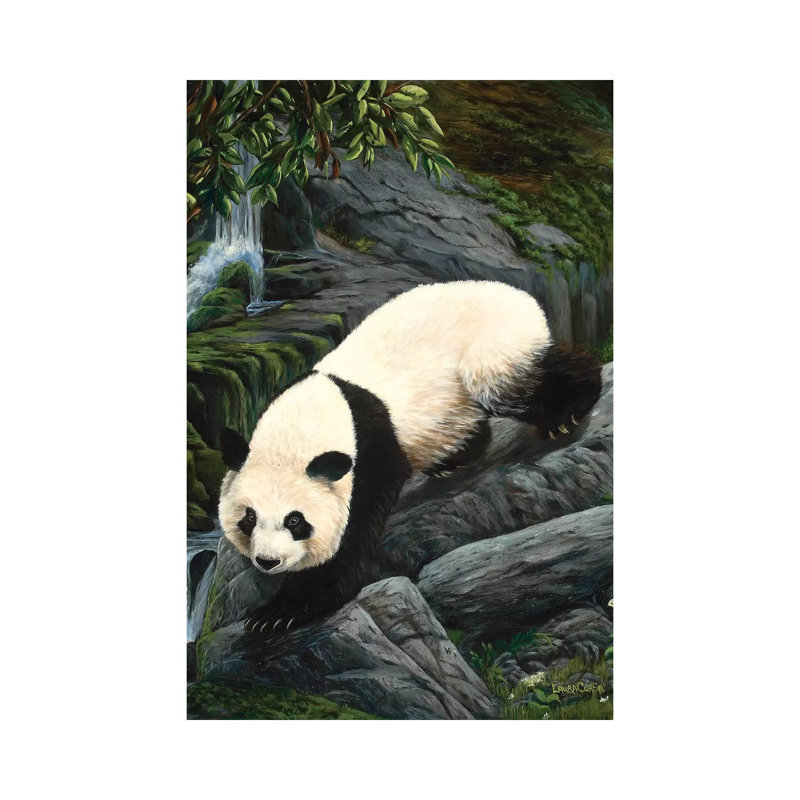 Panda Climbing Down by Laura Curtin - Wrapped Canvas Painting, 20.32 cm H x 30.48 cm W