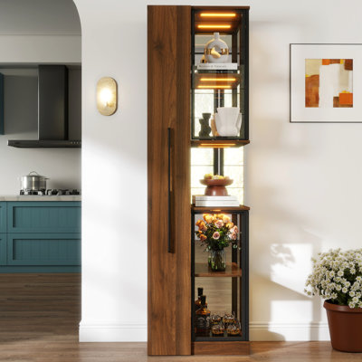 70-Inch Wooden Display Cabinet With Glass Doors, Adjustable Lighting, 5 Shelf For Collectibles And Items, Contemporary Look 70" Door Cabinet, Storage Shelf, Three Lighting Modes, Ideal Living Spaces
