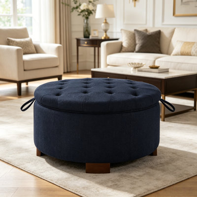 Repose-pieds rond avec rangement à double face et rangement dissimulé intégré, parfait pour le salon ou la chambre à coucher