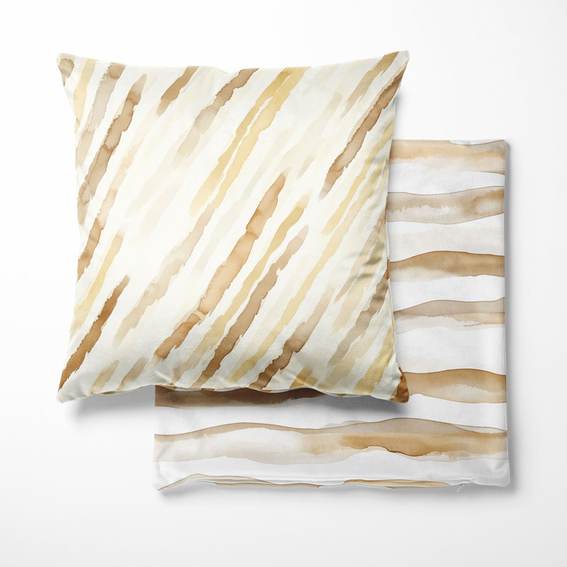 Coussin décoratif rayé 2 pièces - lignes de blé brun et jaune, H 18 po x l 18 po