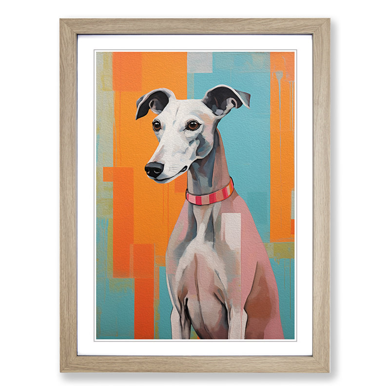 Whippet Colour Field No.3 - Framed Print, 46cm H x 34cm W x 2cm D, Oak