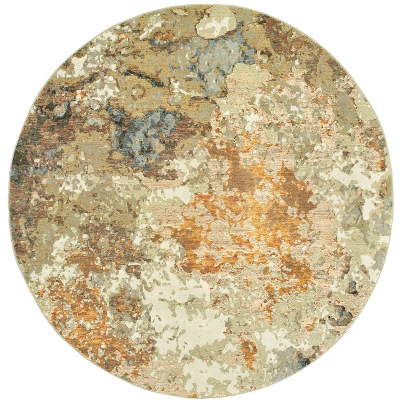 Tapis jaune / gris Empryss, Rond 7 pi 10 po