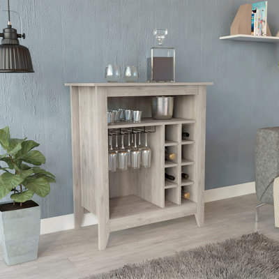 Armoire de bar Essential, une tablette ouverte, six supports à vin intégrés, un tiroir