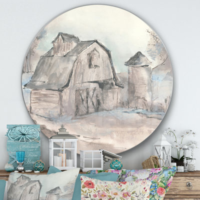 Farmhouse Barn Gray V - Reproduction d'art en cercle métallique sur toile