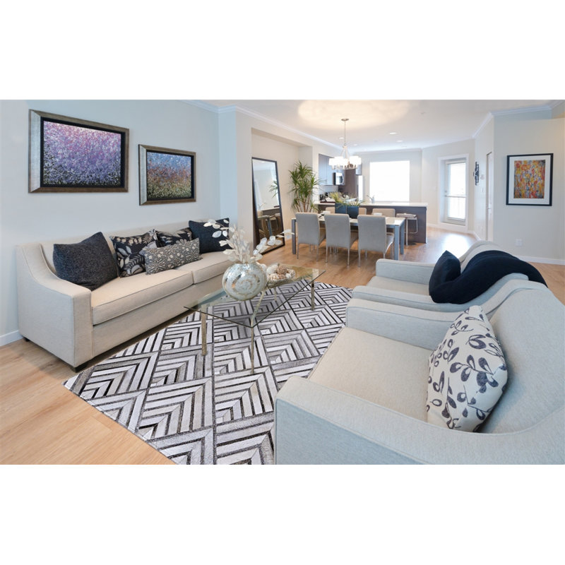 Area Cowhide Geometric Area Rug in Gray, Square 9'