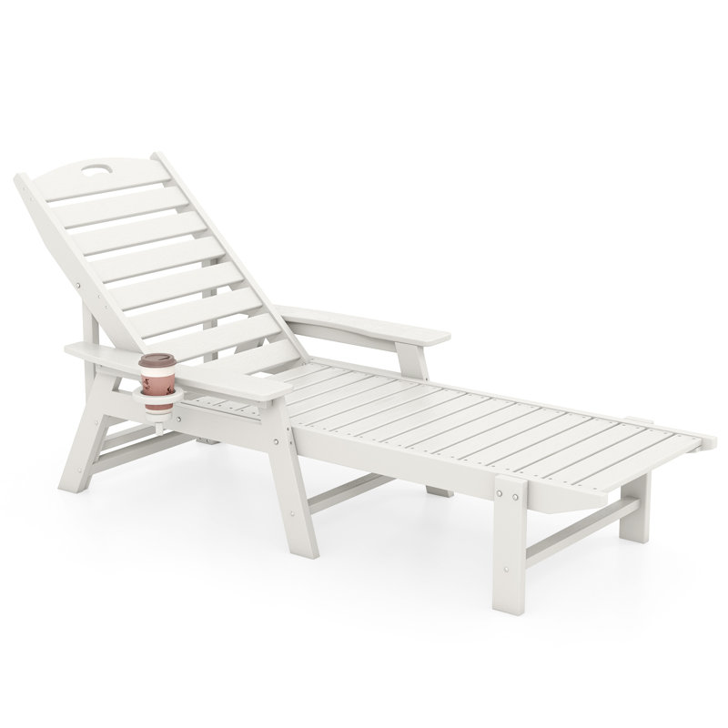 Set Of 2 Patio Chaise Lounge Chair HDPE Outdoor Recliner w/ 4-Position Backrest