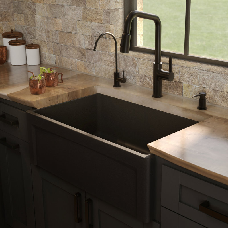 Karran 30" Single Bowl Panel Front Farmhouse Fireclay Kitchen Sink with Reversible Apron Front, Matte Black