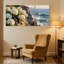 Hydrangées fleurs, roches, vagues océan, coucher de soleil, réflexion, beauté naturelle, ensemble de 3 impressions sur toile-1348258030